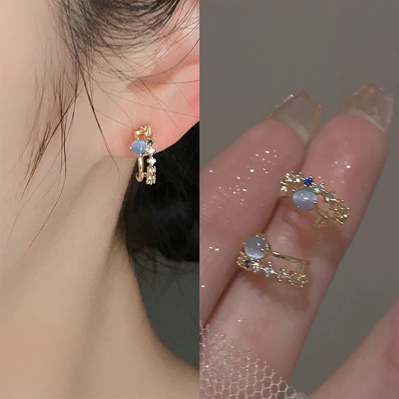 

Blue Opal Stud Earrings For Women Korean Light Luxury Zircon Pearl Fashion Crystal Imitation Pearl Sweet Earring Girl Jewelry