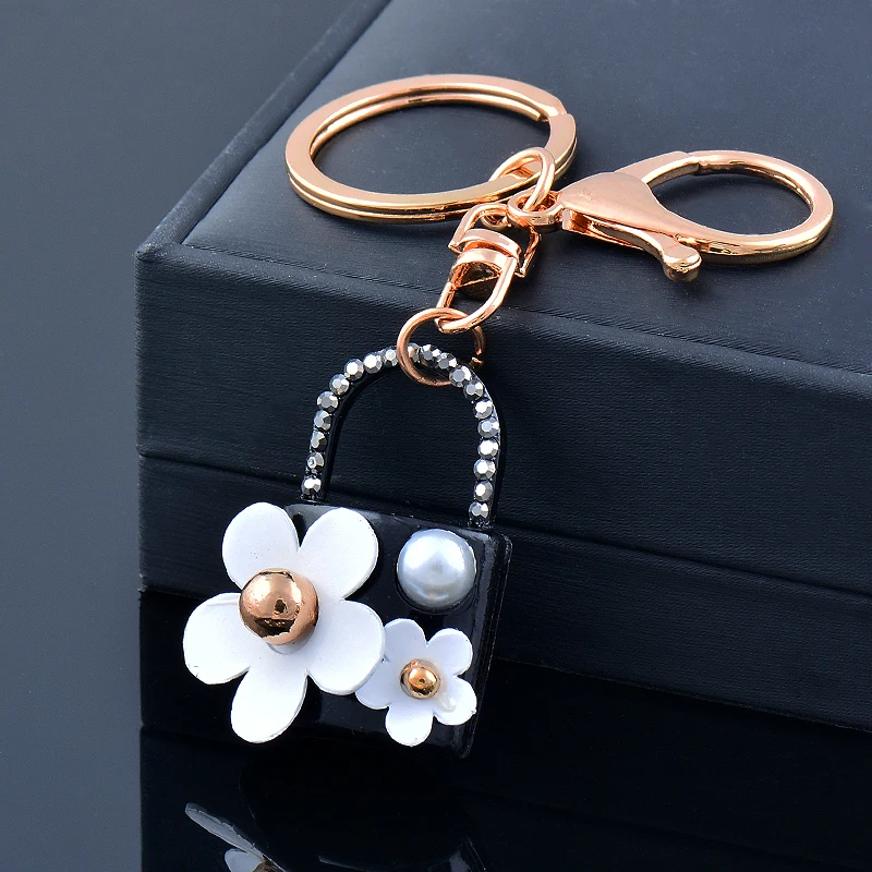

LEEKER Sweet Flowers Tote Bag Key Pendant Cubic Zirconia Keychains women Key Ring Jewelry Gift for girlfriend jewelry 2022 LK6