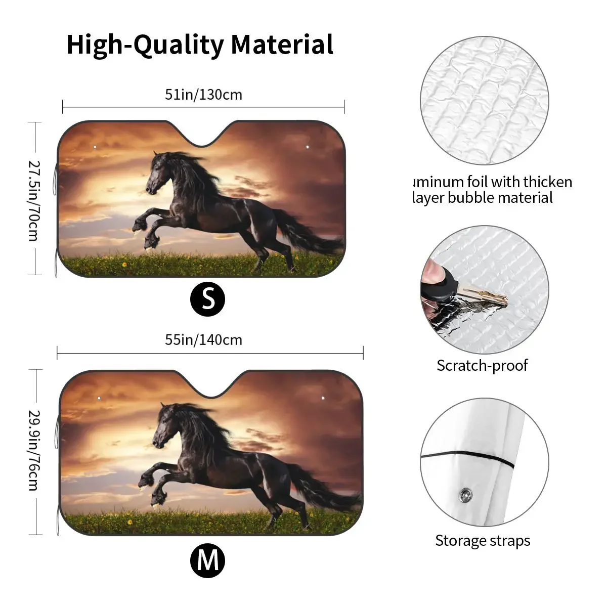 Красивая черная лошадь солнцезащитный козырек ветровое стекло галстущее