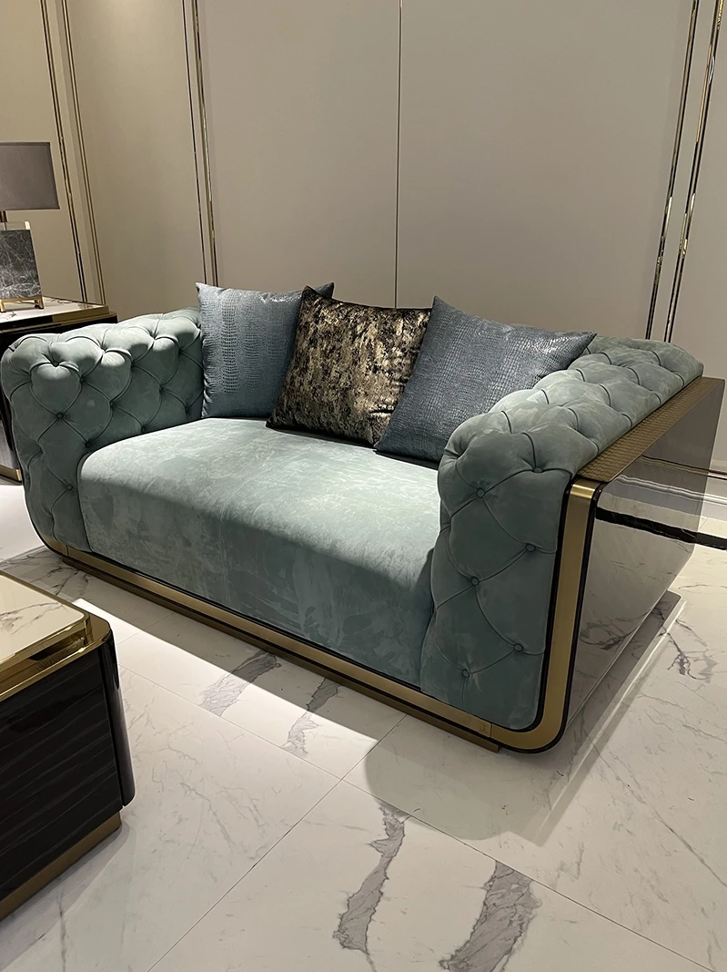 Итальянский светильник Роскошный Матовый кожаный диван для гостиной