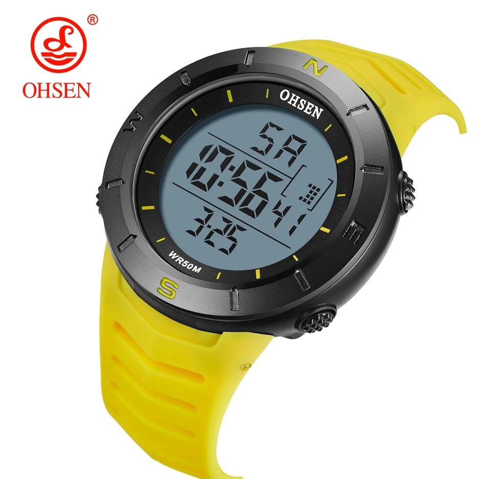 

Fashion OHSEN Hombre Male Digital Watches 5ATM Dive Man Mens Sport Yellow Wristwatches Hand clocks Man Watch Reloj Masculino