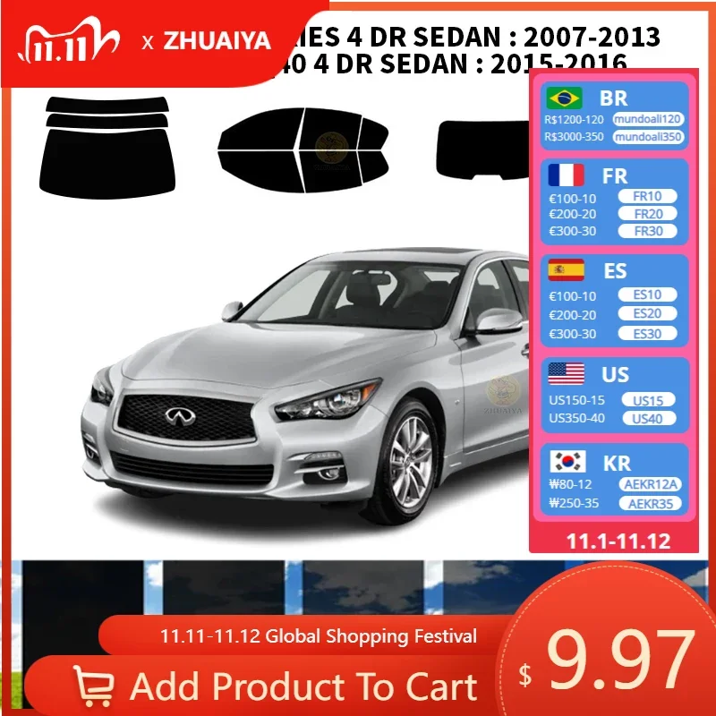 

Нанокерамическая Автомобильная УФ-пленка Precut для окна, автомобильная пленка для окна INFINITI Q40 4 DR SEDAN 2015-2016