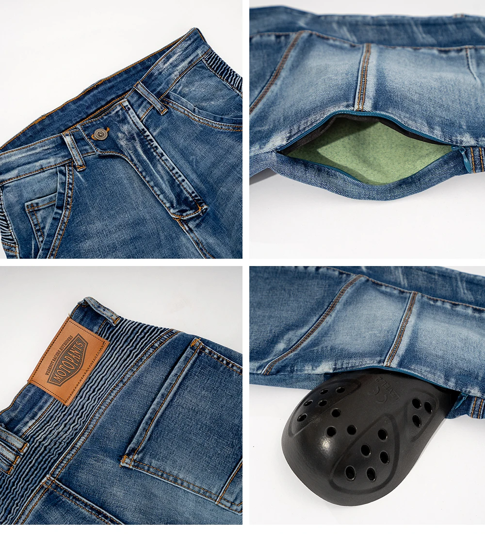 LOMENG Motorcycle Riding Jeans Kevlar Motorbike Racing Pants with CE Knee Hip Removable Armored for Men LMPM09