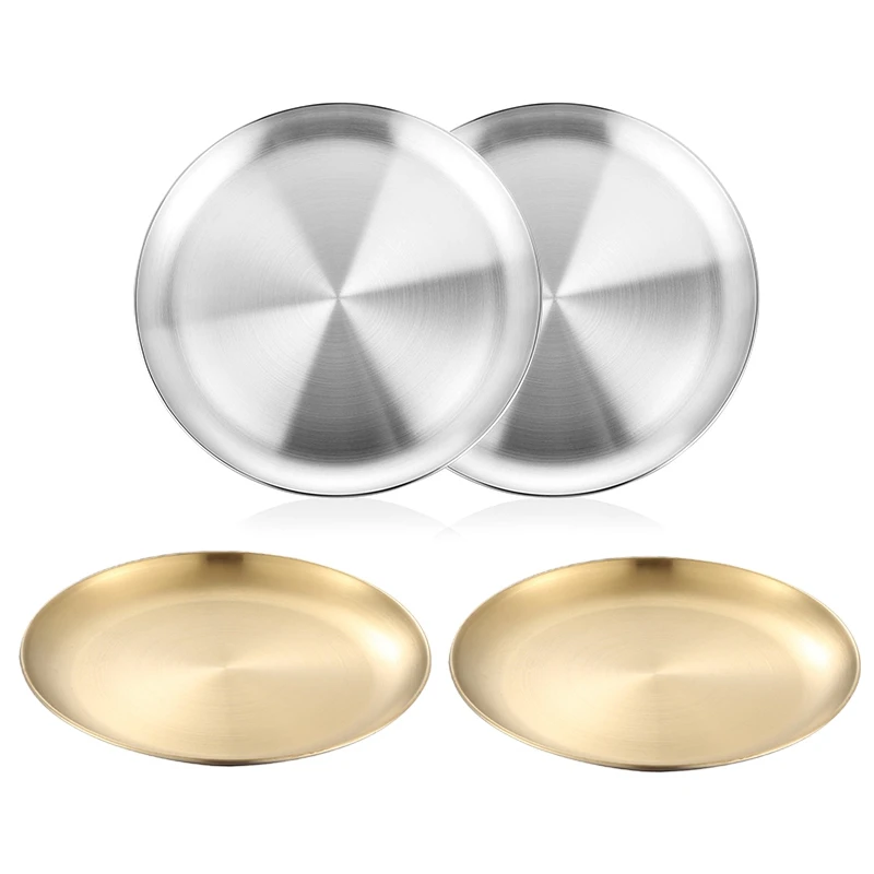 

2 Pack 10 Inch Pizza Pan Brushed Stainless Steel Round Serving Tray For Pizza, Pie, Cake, Pasta & Fruit