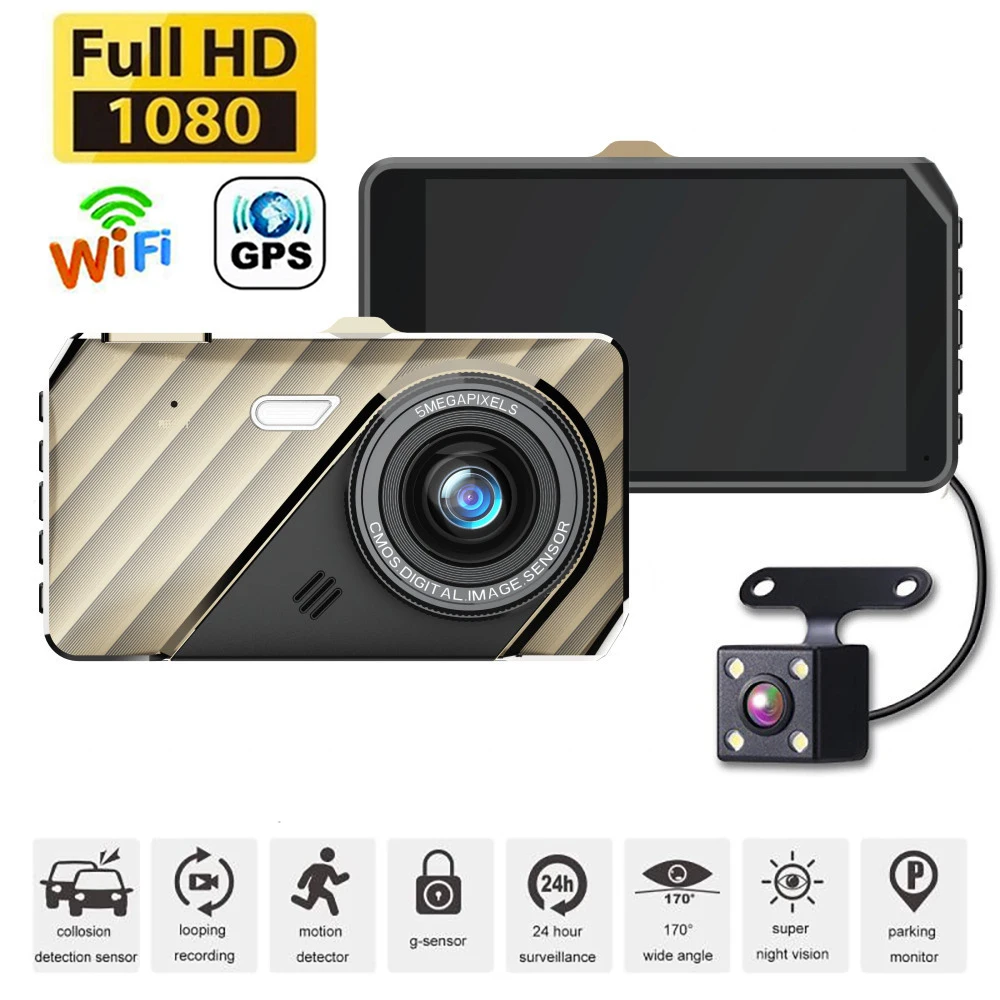 

Автомобильный видеорегистратор, Wi-Fi, 4,0 дюйма, Full HD, 1080P
