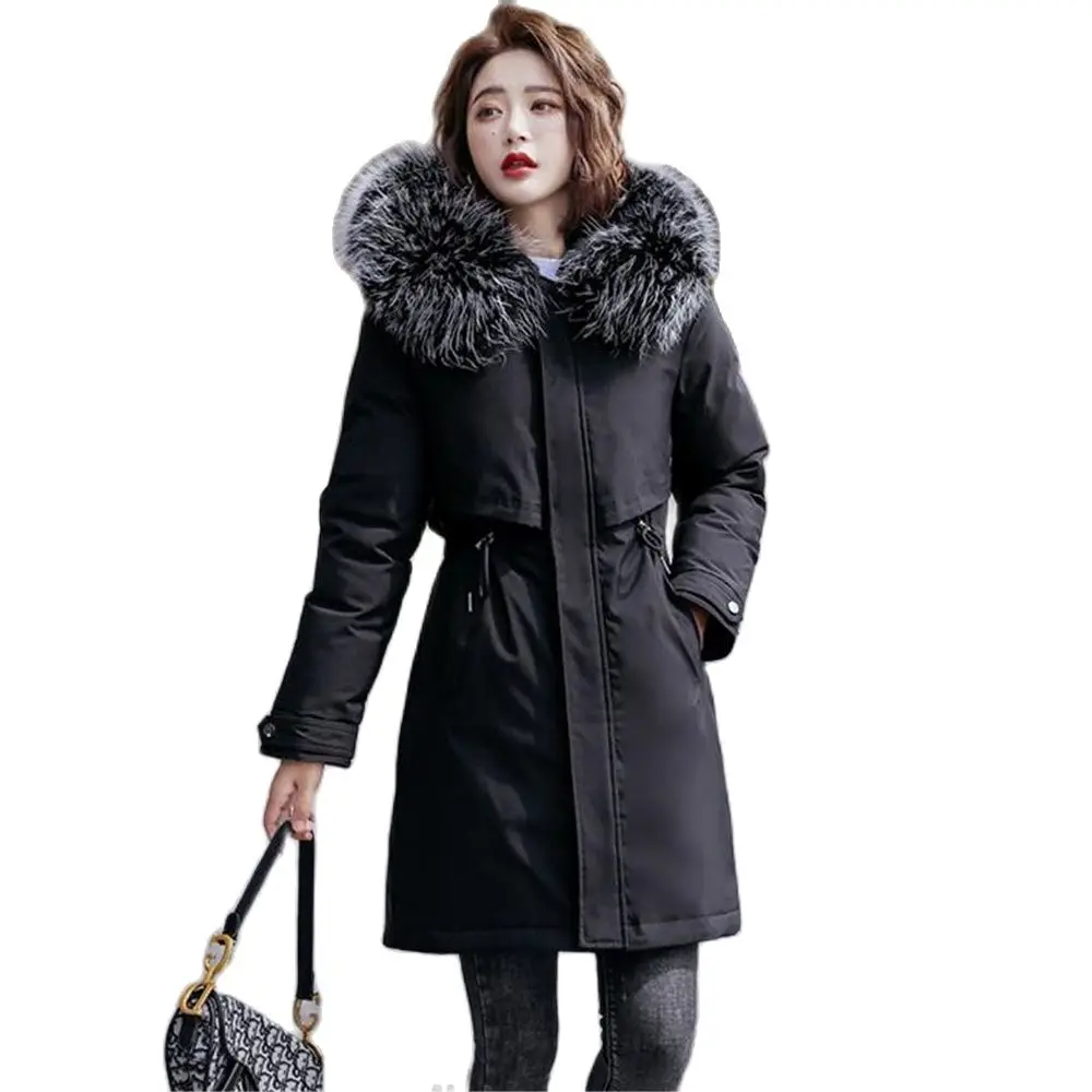

Осенне-зимние женские парки с флисовой подкладкой, пальто, горячая Распродажа, толстые теплые средней длины пуховые куртки с капюшоном, женская верхняя одежда с мехом, 6XL