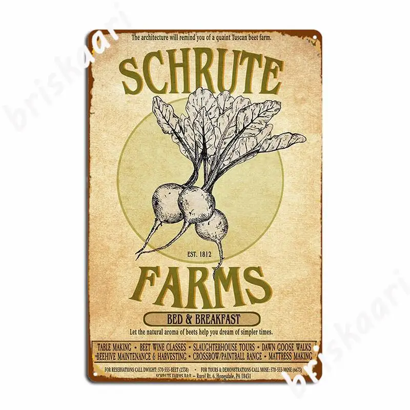 

Металлический плакат Schrute Farm Dwight Schrute, Настенный декор для паба, гаража, настенная пещера, создание оловянного знака, плакат