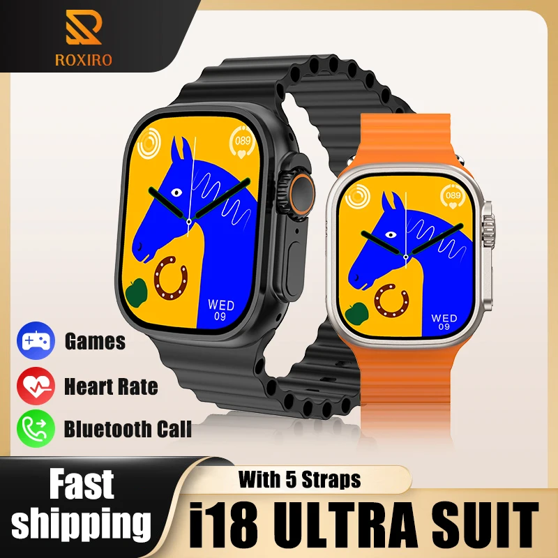 

2023 Iwo i18 Ultra Smartwatch With 5 Straps Fitness Sprot BT Call Original 1:1 Smartwatch Men For Apple Android Phone Series 8