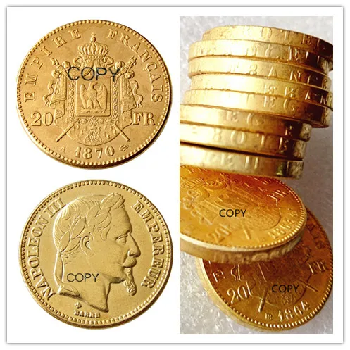 Франция 20 Франк 1870A Наполеон III позолоченная КОПИЯ монета