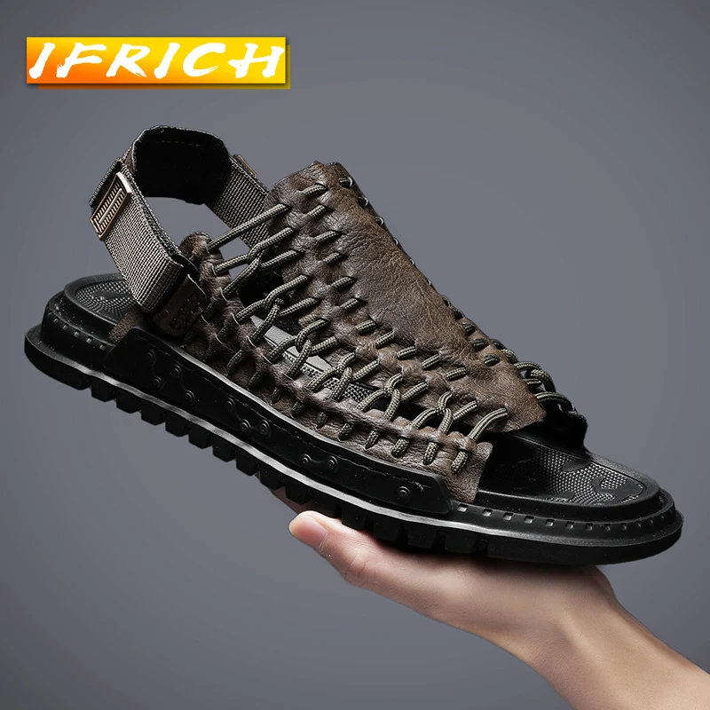 

2022 Hot Sale Roman Sandals Men Brand Fashion Beach Mens Shoes Fretwork Sandals for Men Hand Made Gladiator Sandals Mens