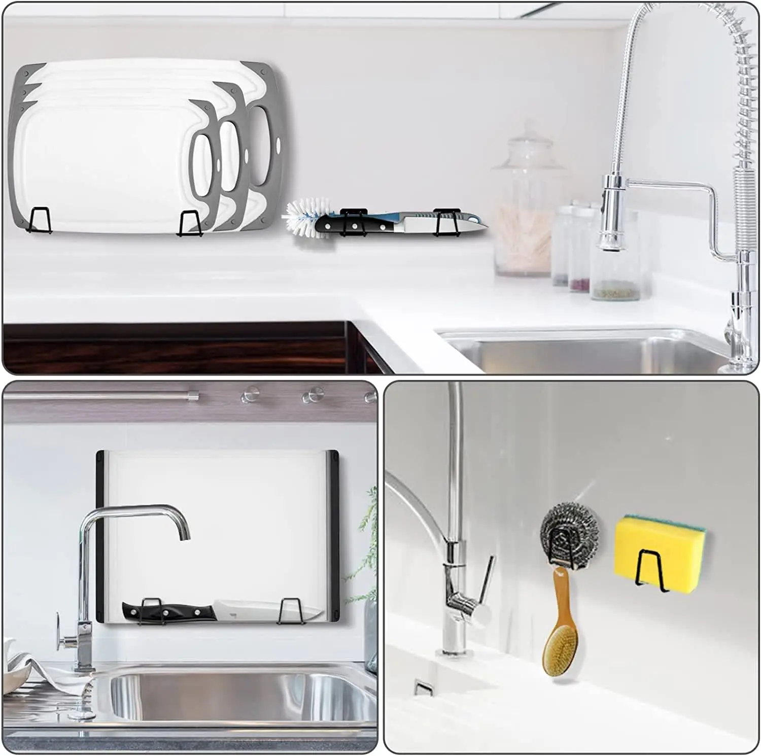 

3PC Black Hook Holder for Kitchen Sink Never Rust Slivery 304 Stainless Steel Capacity bathroom organizer mask holder