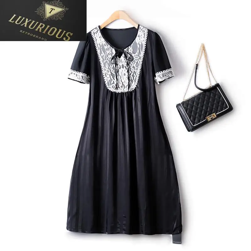 

European Station Dresses For Women 2024 Summer Embroidered Retro Drape Thin Mid-length Dark Pattern Elegant Slimming Dress Vadim