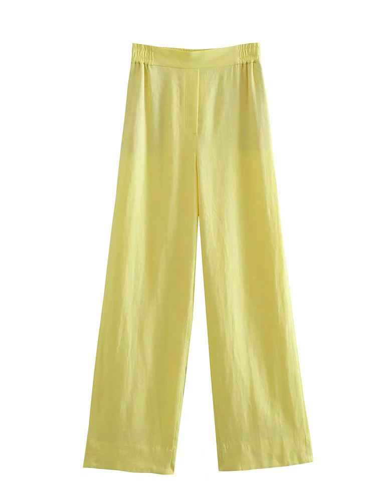 YENKYE 2022 Fashion Women Linen Wide Leg Suit Pants Vintage Elastic High Waist Loose Casual Trousers Office Ladie Pantalon - купить по