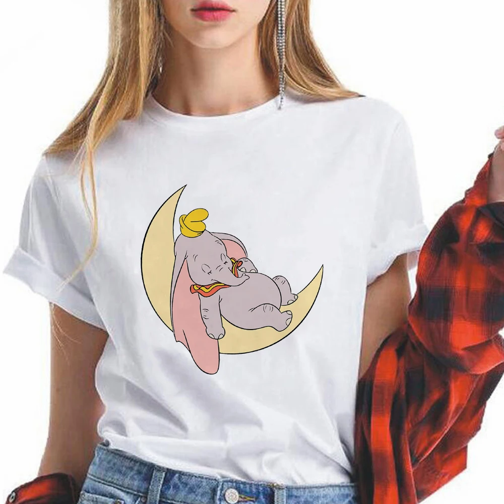 

Disney Women Casual White Print Tshirt Dumbo Comfortable Creativity Sandy Beach Minimalist Sleeping Danbo Kawaii T Shirts Lady