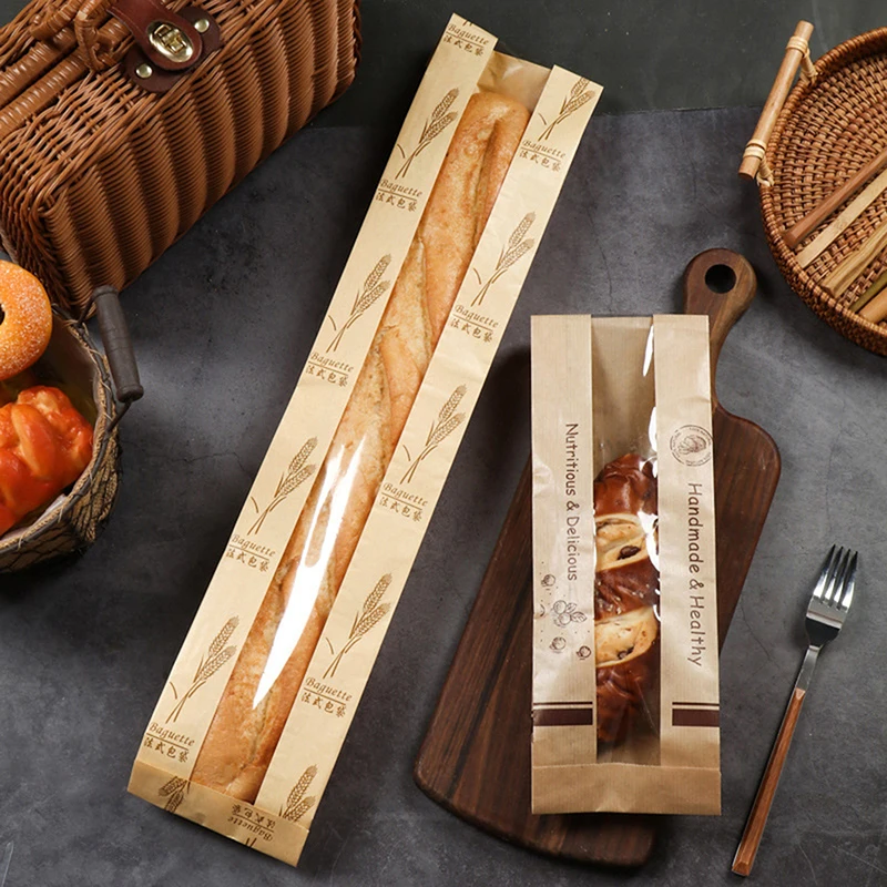 10 шт. маслостойкие длинные пакеты для хлеба из крафт-бумаги с прозрачным окном