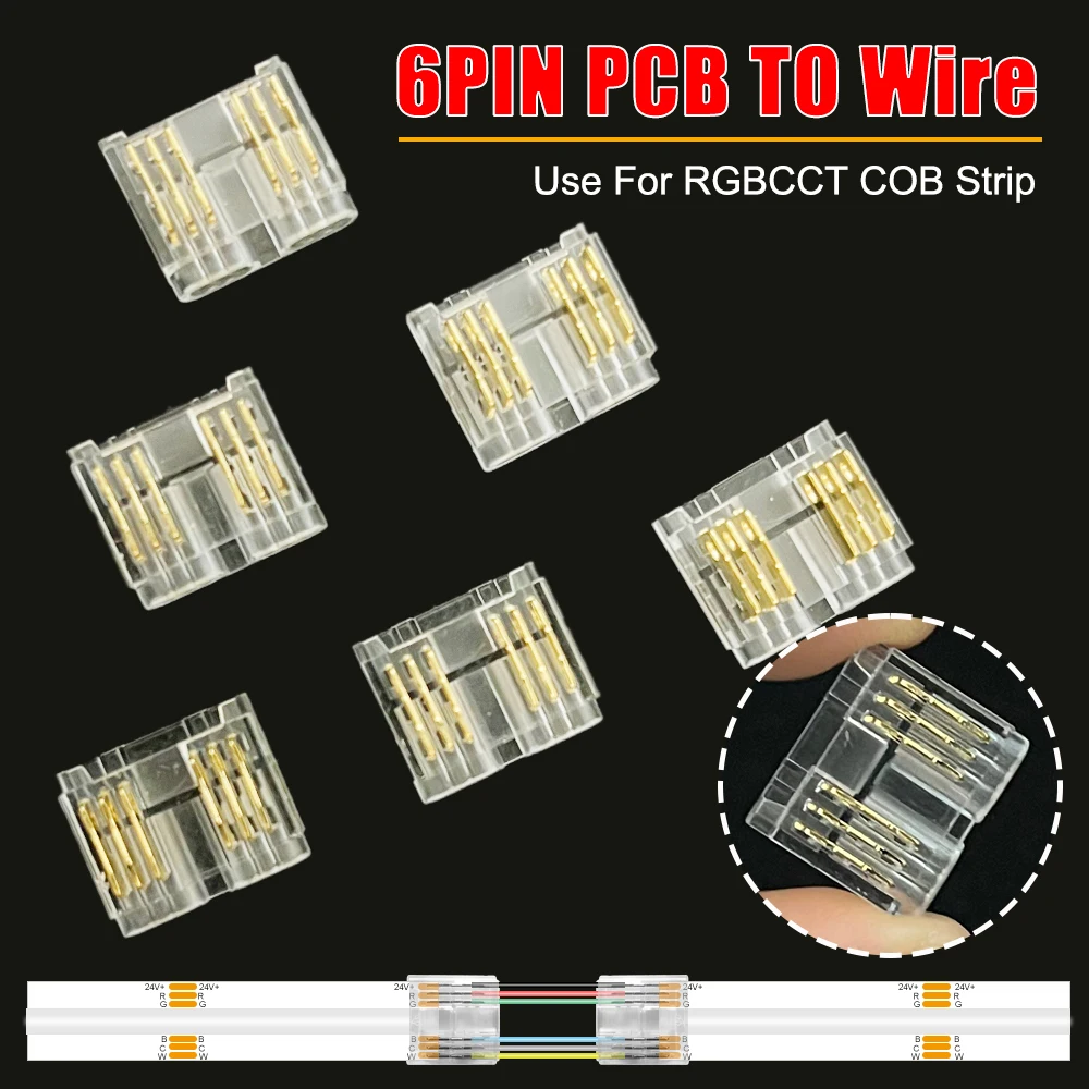 

5PIN 6PIN COB Прозрачные светодиодные разъемы без сварки Беспаечные зажимы для гибких лент RGB 12 мм FCOB RGBW RGBCCT