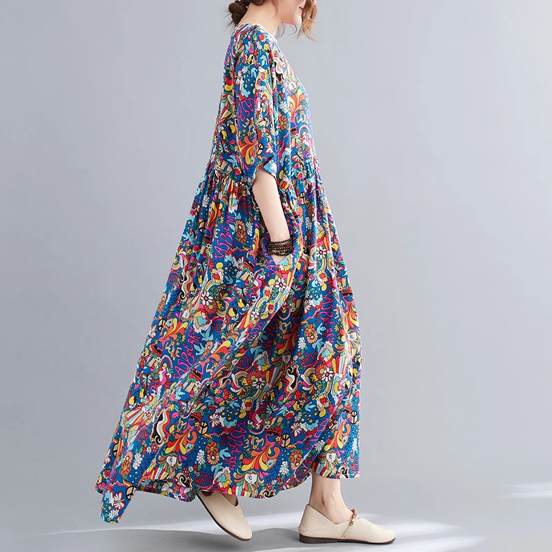 Летнее пляжное платье с цветочным рисунком для женщин Свободное длинное