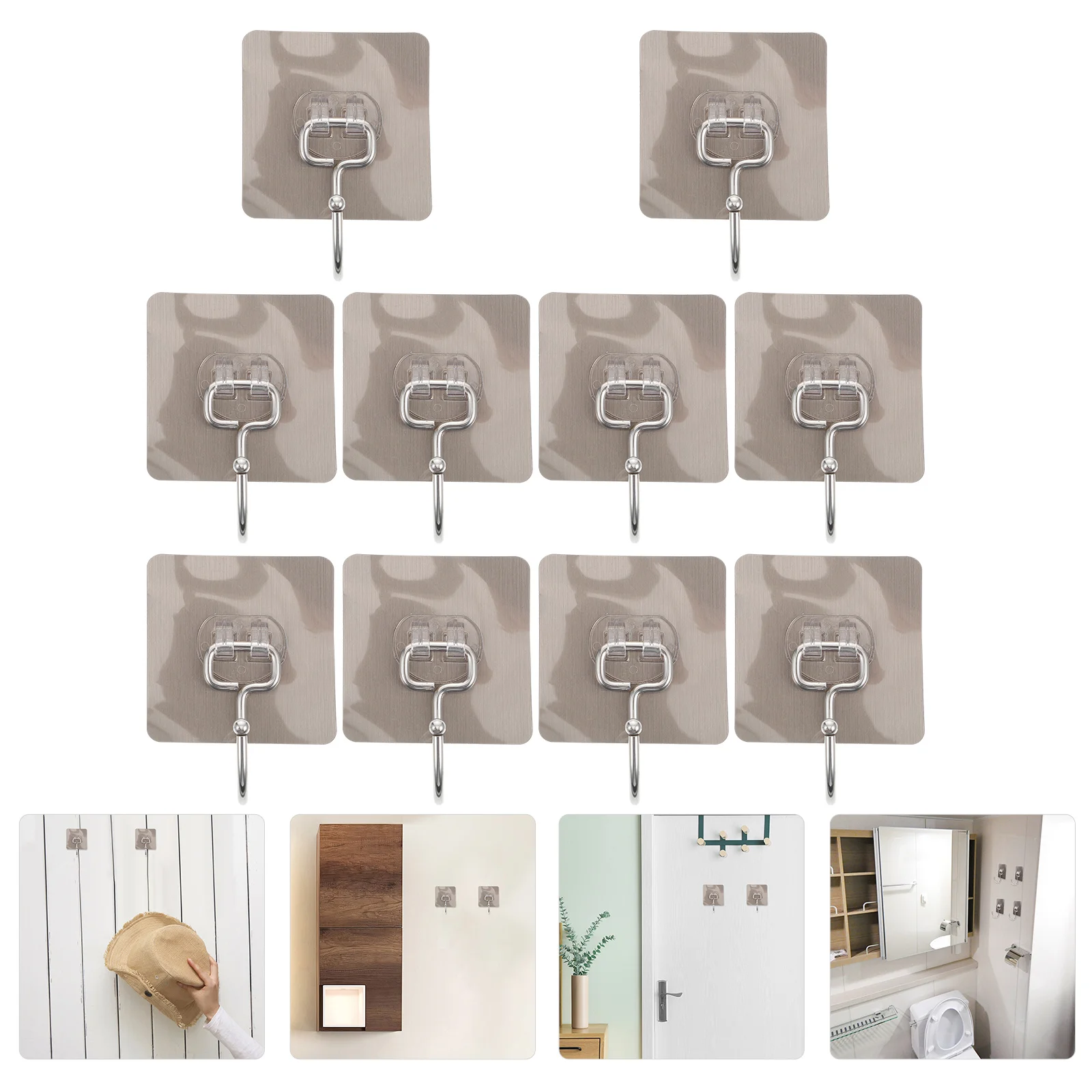 

10Pcs Stainless Steel Wall Hook Punch-free Paste Hook Kitchen Hanging Hook