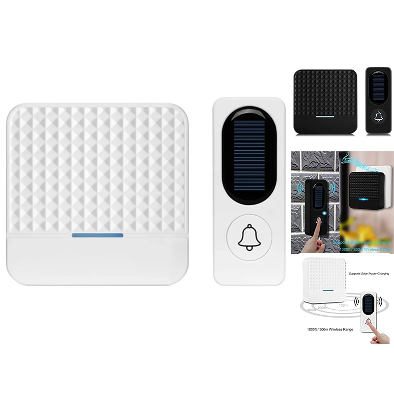 

Solar Powered Waterproof Wireless Door Bell Smart Door Bell Chime 1 Button 1 Receiver