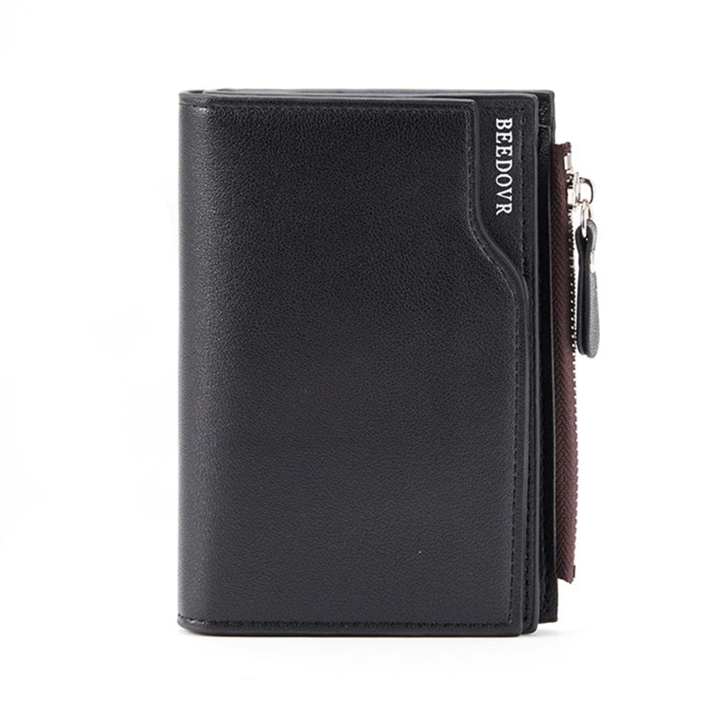 

2023 Men's Zipper Short Wallet Multifunctional Vertical Mini Wallet New Snap Button Retro Coin Purse Men PU Leather Card Holder