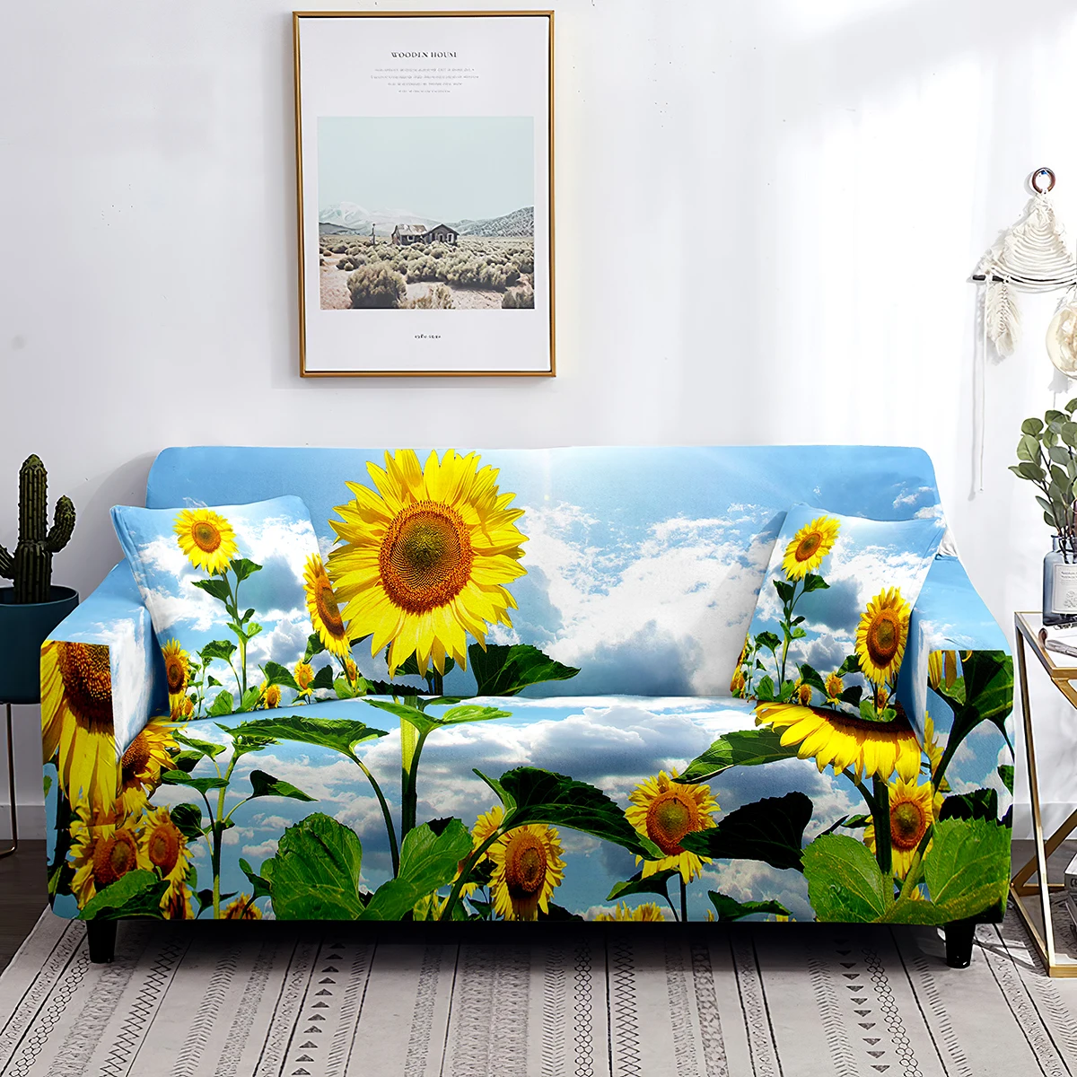

Sunflower Stretch Sofa Cover Plant Furniture Decorative Pattern Printing Slipcovers Washable Elastic Sofa Cover for Living Room