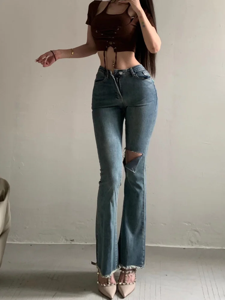 

Джинсовые милые брюки Спайс для девушек с высокой талией облегающие Эластичные Обтягивающие Брюки-клеш осень-зима джинсы горячие Сексуаль...