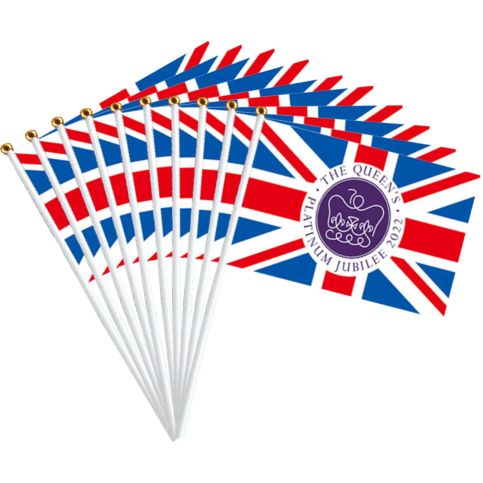 

5''x8'' United Kingdom UK Flag 10pcs Queens Plat-inum Jubilee Flags Stick Flag Union Jack Small Mini Hand Flags 70th Anniversary