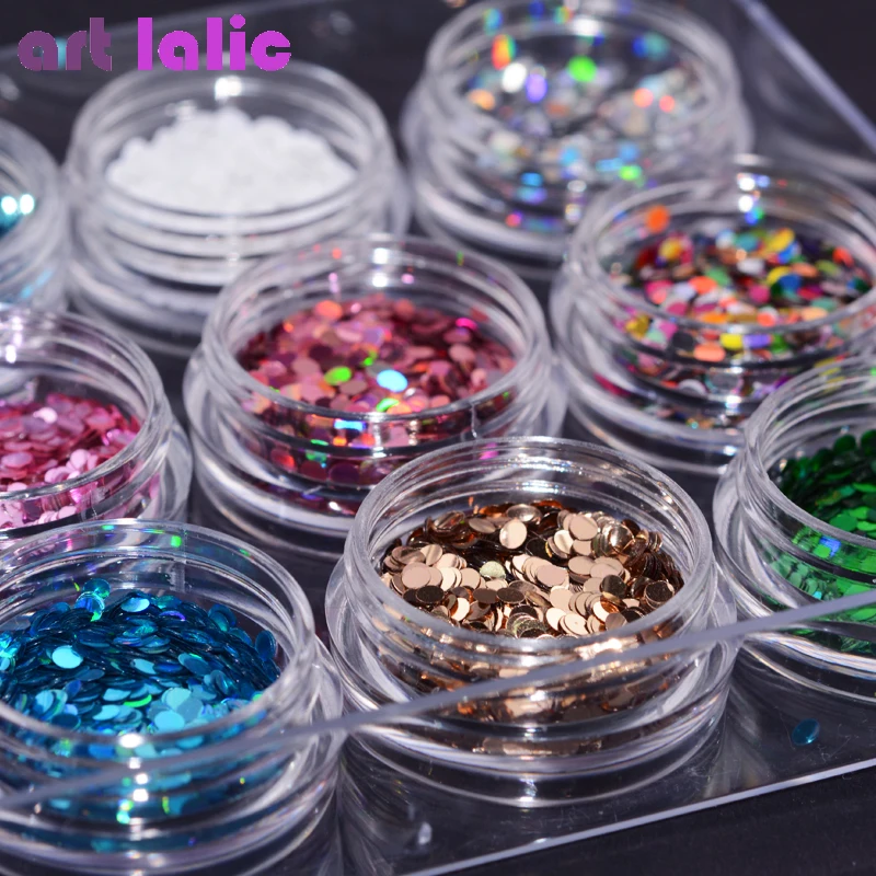 

12 Box/Set Round Nail Glitter 3D Ultra-thin Sequins Flakes Sparkly DIY Tips Dazzling Paillette Nail Art Decorations