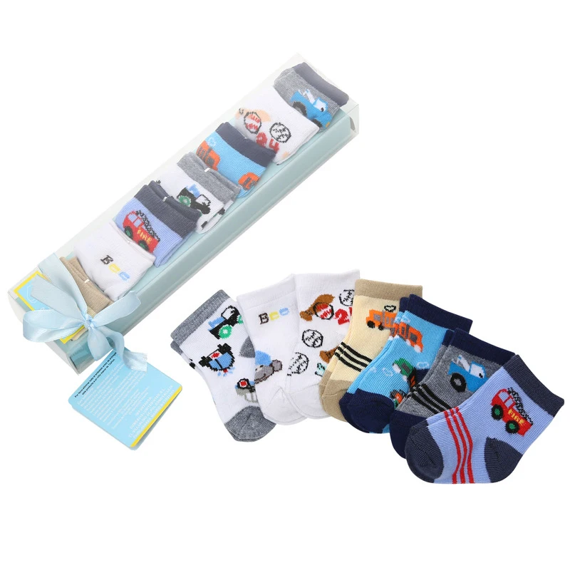 

7 Pairs Baby Socks Breathable Sweat-absorbent Short Tube Cotton Children's Socks Cartoon Letters Newborn Socks Gift Box 1-12 M