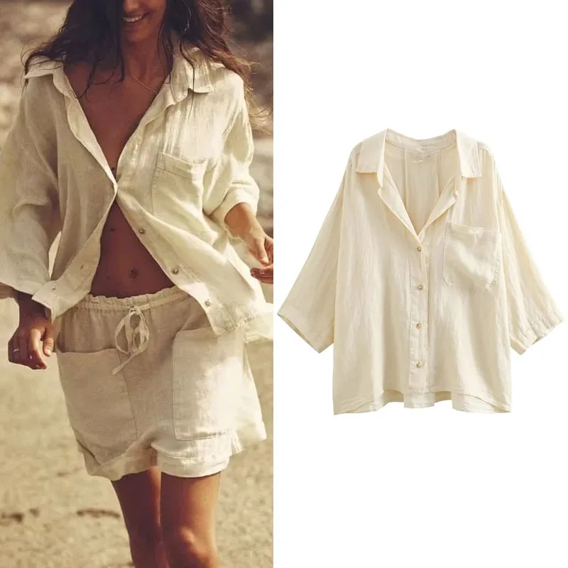 

Женская свободная рубашка с воротником с лацканами, на пуговицах