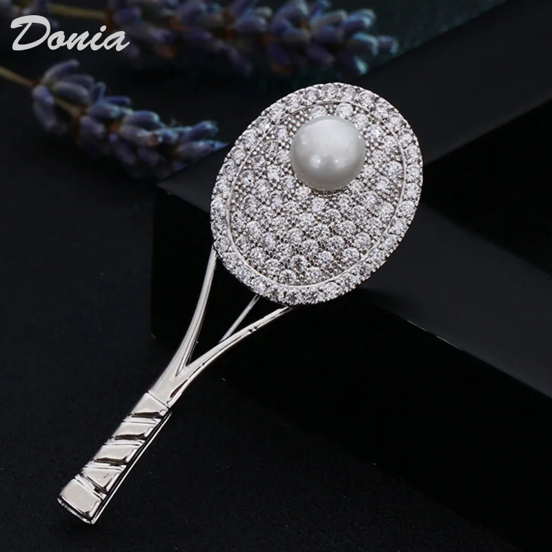 

Donia jewelry Fashion New Men's Tennis racket Brooches Bouquet Imitation Pearl Jewelry Cubic Zirconia Wedding Bridal Hijab Pins