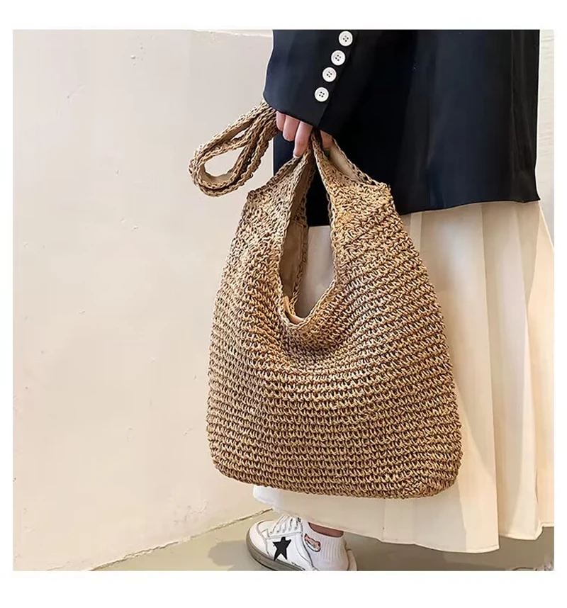 Trend handmade woven bags casual large capacity beach bag Lady Tote Vacation Shoulder Bag Summer Shopping Travel Bag