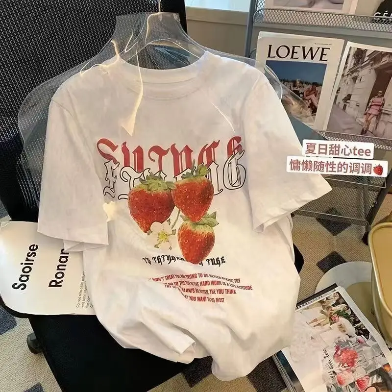 

Футболка женская с принтом клубники, с коротким рукавом, 3XL