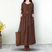 100 cotton long sleeved dress womens 2022 autumn new all match retro literary floral loose and thin bottoming skirt commuting