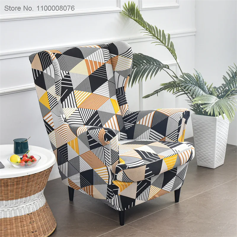 

Geometric Wing Chair Cover Stretch Spandex High Back Armchair Covers Nordic Removable Relax Sofa Slipcovers With Cushion Cover