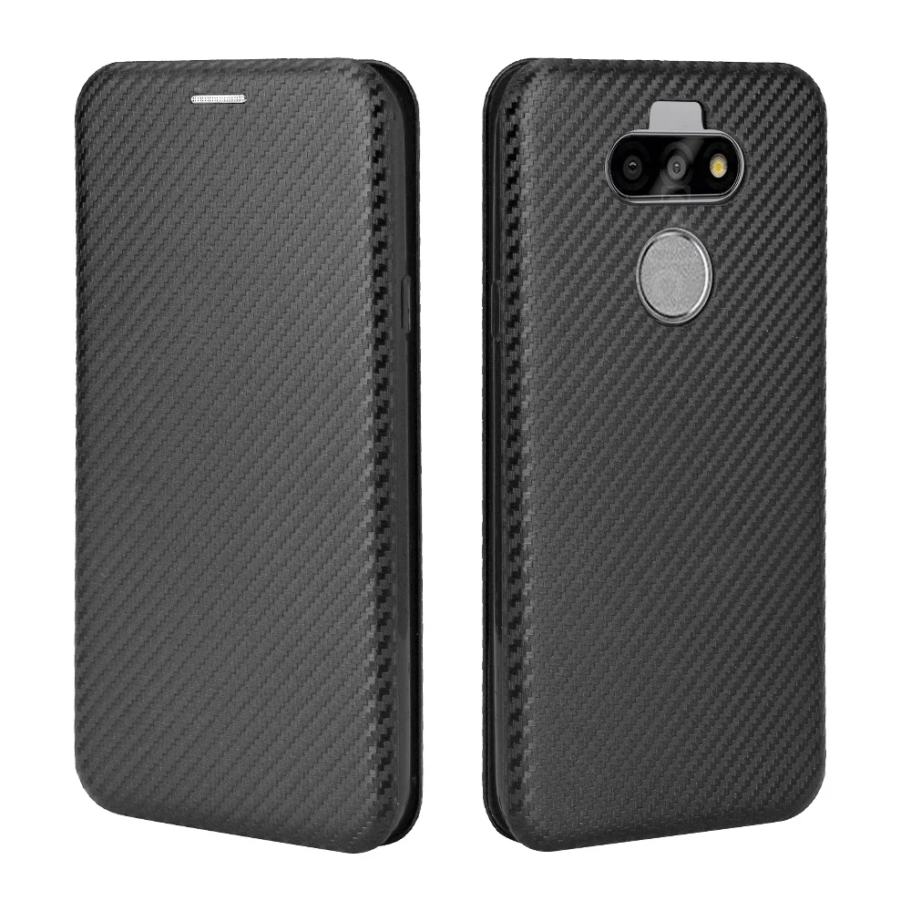 Откидной жесткий ультратонкий кожаный чехол из углеродного волокна для LG Aristo 5