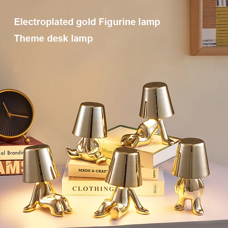 

Touch Dimmable Thinker Lamp Wireless Led Night Light Eye-Protection Reading Lamp Bedroom Bedside Coffee Italy Little Golden Man