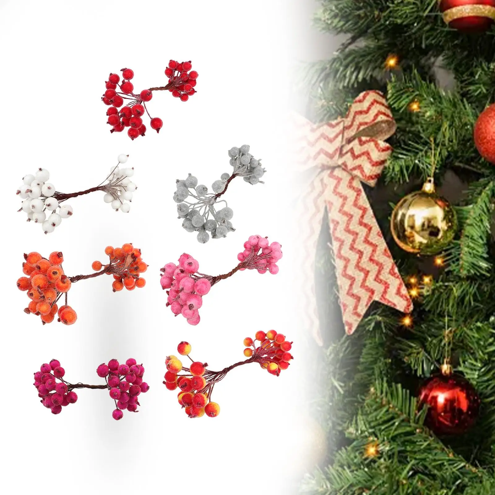 Искусственные матовые ягоды падуб 20-проволочные елочные украшения