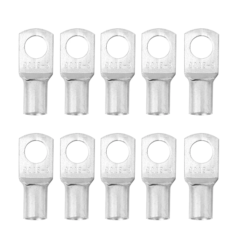 

10 Copper Tube 25Mm X 8Mm Lug Battery Starter Cable Welding Crimp Terminal Ring