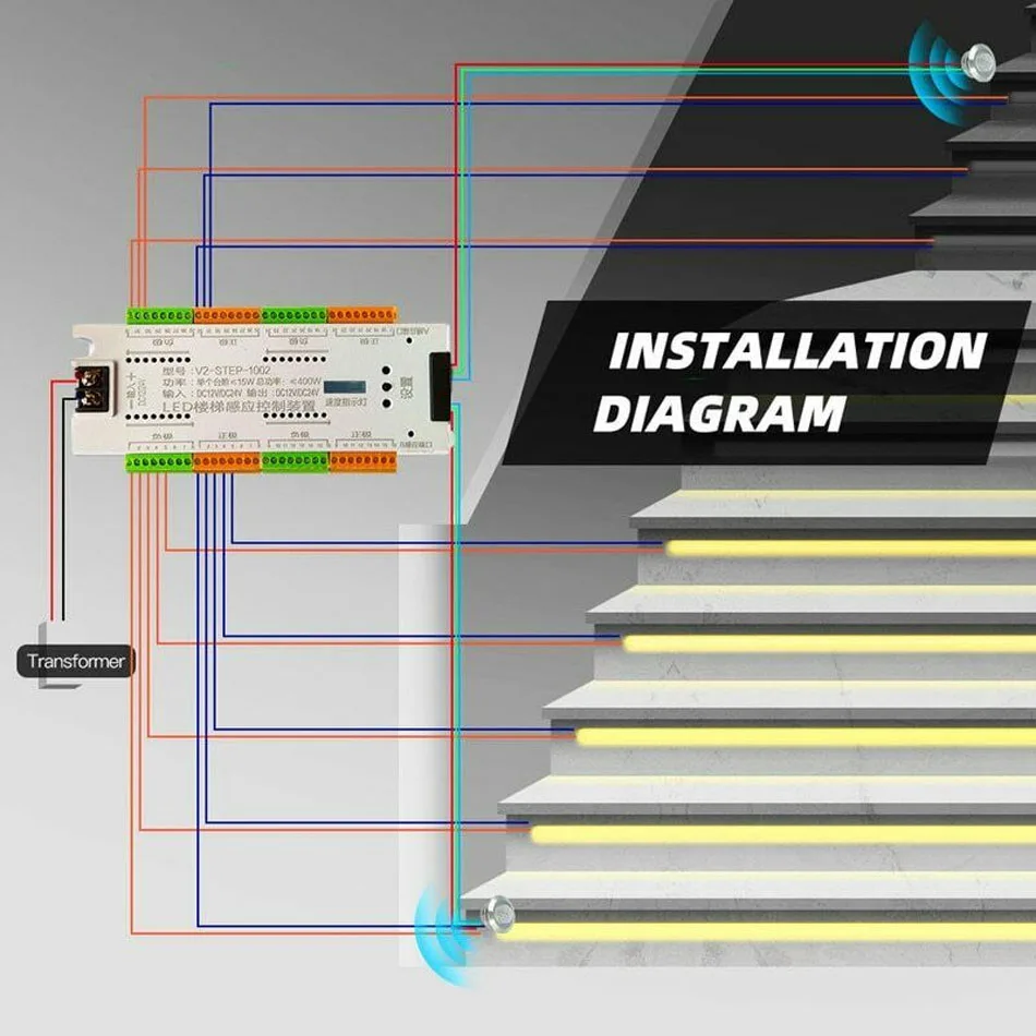 Stair LED Motion Sensor Controller DC 12V 24V 32 Channels Indoor PIR Night Light Dimmer For 5050 Stairs Flexible Strip images - 6