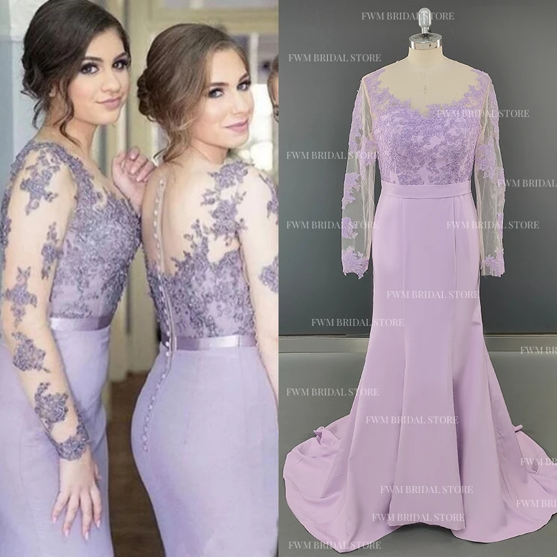 

6007# Real Sample Photos Pink Long Sleeve Simple Appliques Lace Satin Bridal Wedding Dress Gown Plus Size Bridesmaid Dresses