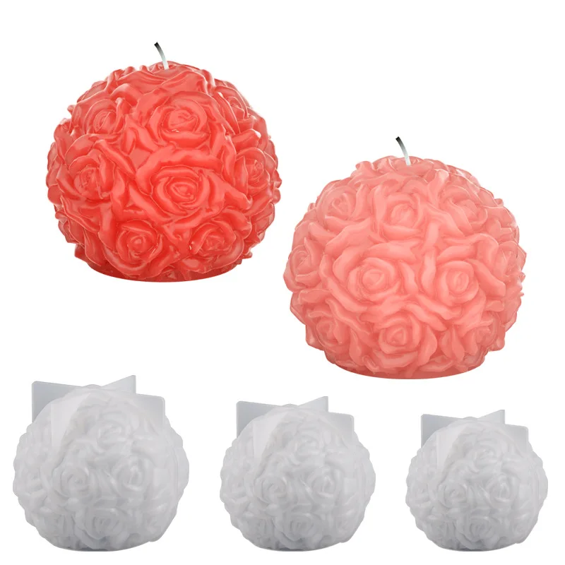 

DIY scented candle 3D three-dimensional decoration large Valentine's Day rose round flower ball silicone candle mold