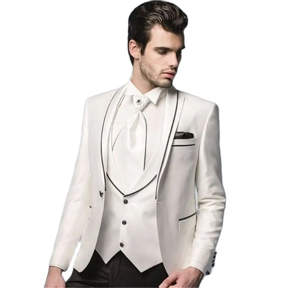 

Новый Классический мужской костюм Smolking Noivo Terno, облегающие вечерние костюмы Easculino для мужчин, цвет слоновой кости и черный, вечерний костюм д...