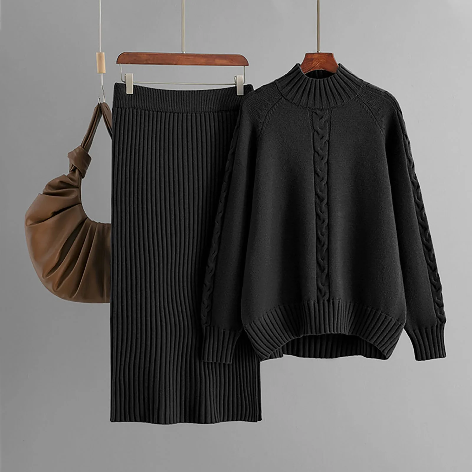 Осенне-зимний свитер женский свободный вязаный полуводолазка с длинным рукавом