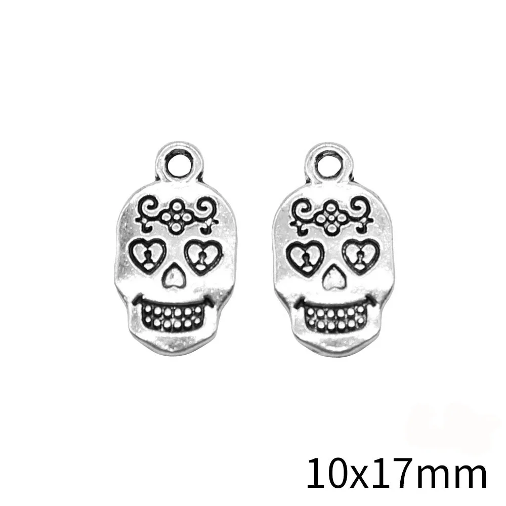 20Pcs 10x17mm Antique Silver Color Skull Charms Pendant Designer Charms Fit Jewelry Making DIY Jewelry Accessories Wholesale