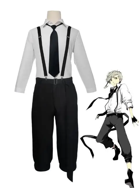 

Cosroad Anime Bungo Stray Dogs Atsushi Nakajima Cosplay Costumes Wigs Shirts Pants Tie Gloves Set