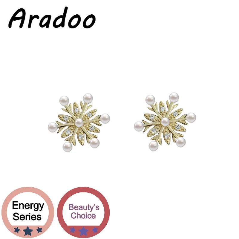 

ARADOO 18K Gold-plated Snowflake Pearl Earrings Natural Freshwater Pearl Retro Light Luxury Earrings