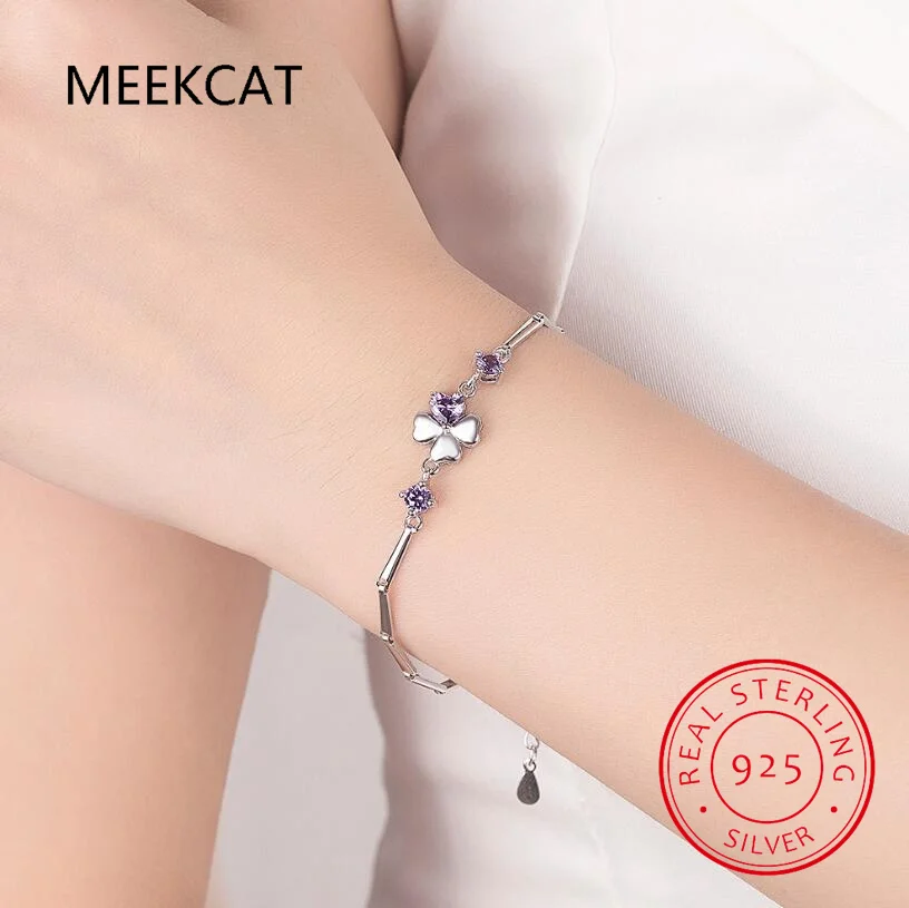 Браслет из стерлингового серебра 925 пробы с натуральным аметистом и четырьмя