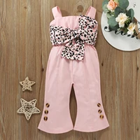 cetepy summer 0 3 years old cute baby girl jumpsuit leopard print bow sleeveless elastic strap flared pants