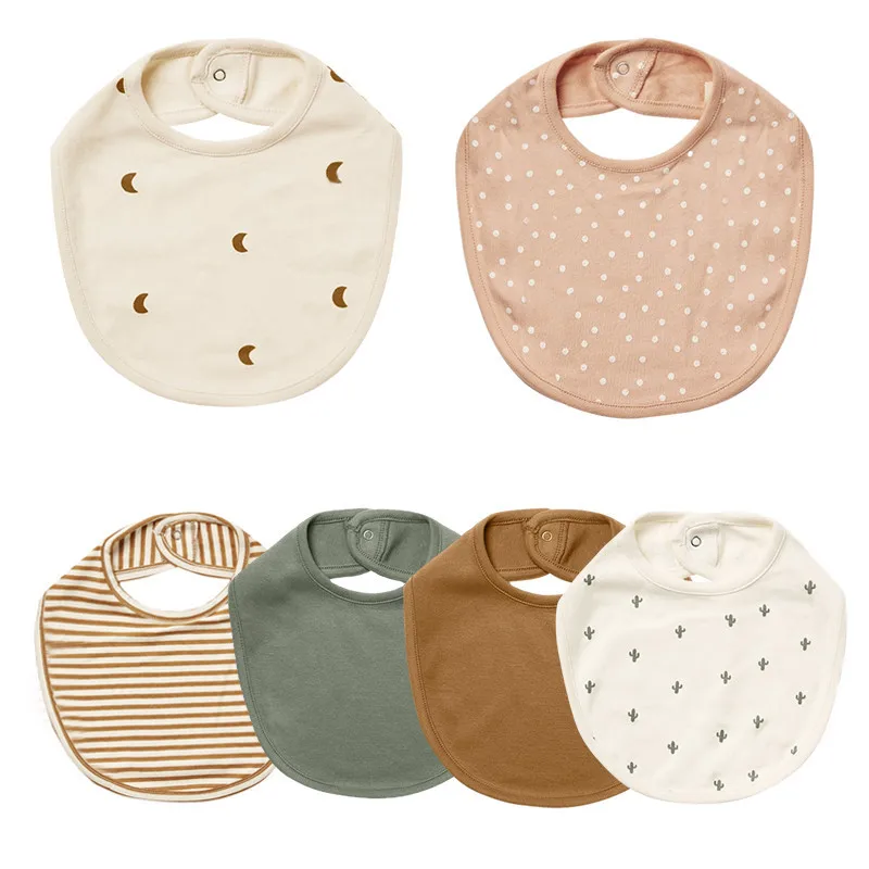 

Solid Color Double Layers Cotton Baby Feeding Bibs Cute Printed Newborn Burp Cloth Boy Girl Saliva Towel Scarf Toddler Stuff